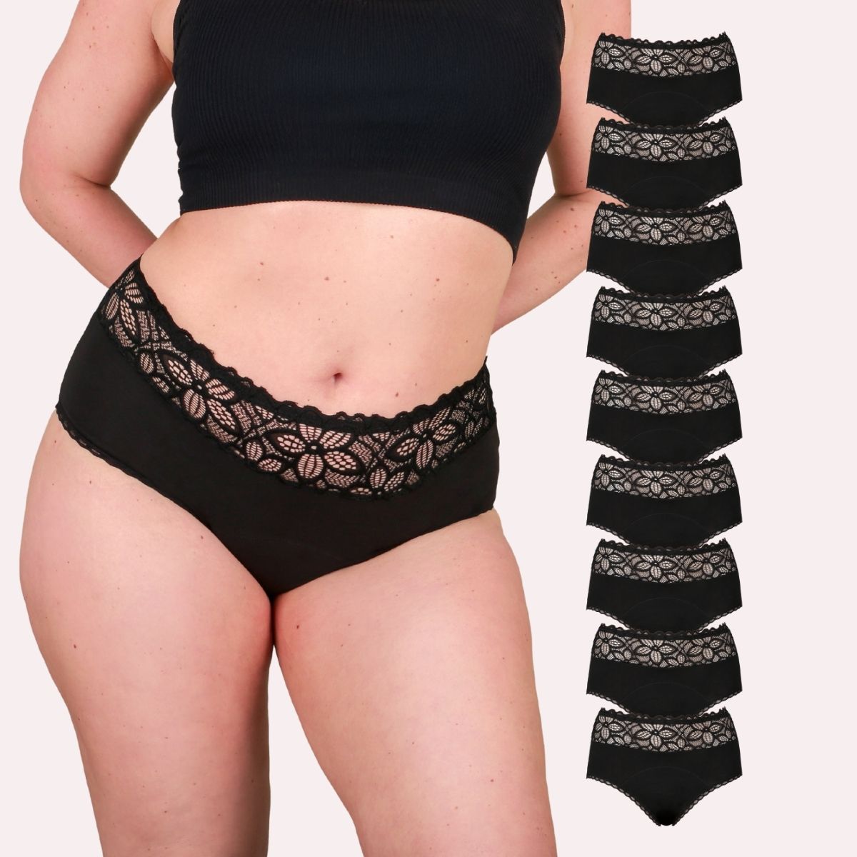 9er Pack Periodenunterwäsche Taynie Deluxe Organic schwarz Curvy